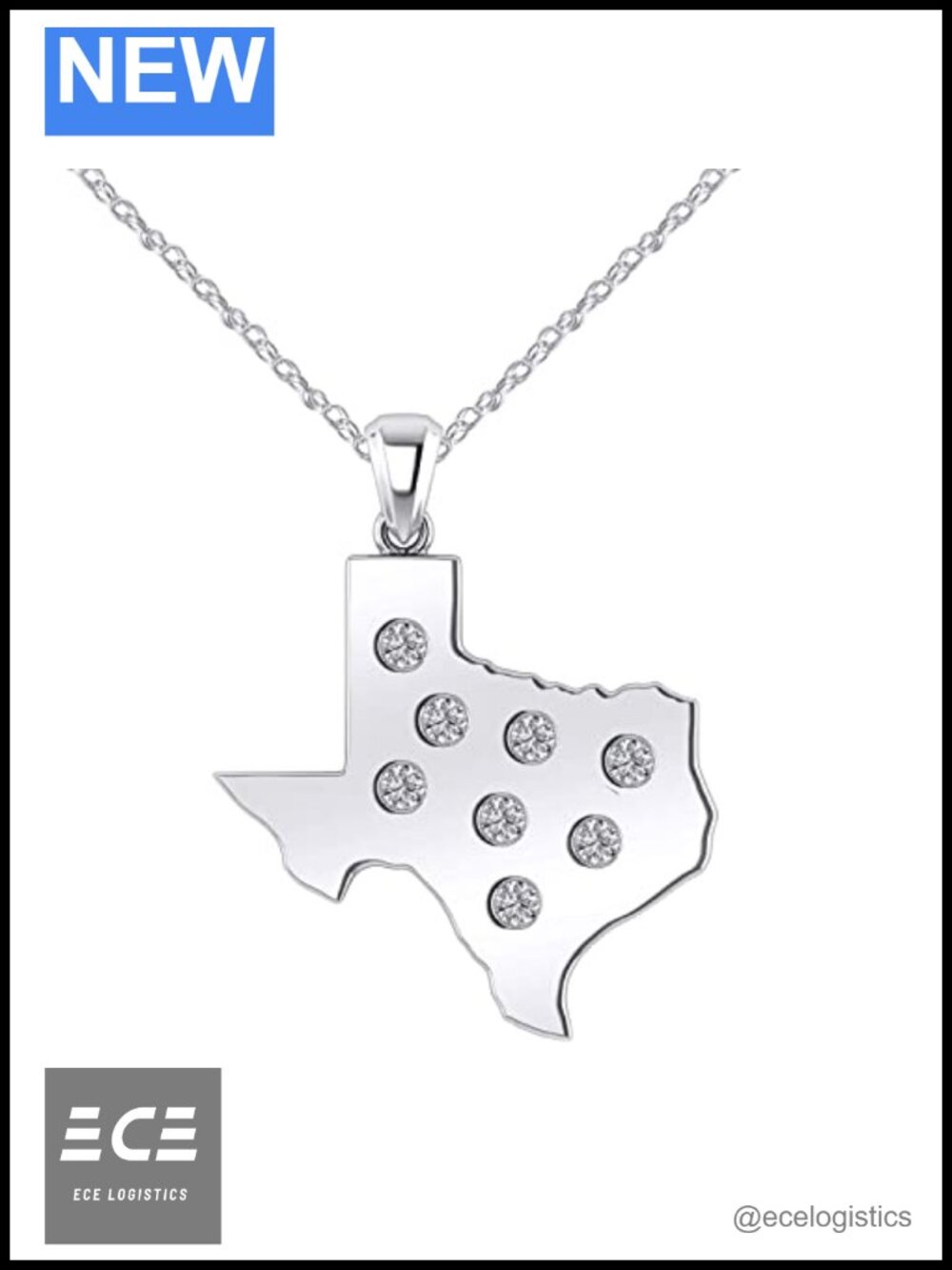 925 Sterling Silver Diamond Texas State Map Pendant Necklace 18in Chain